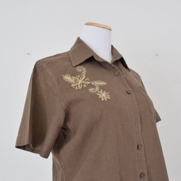 Vintage 90s Brown‎ Embroidered Blouse - Picture 5 of 10